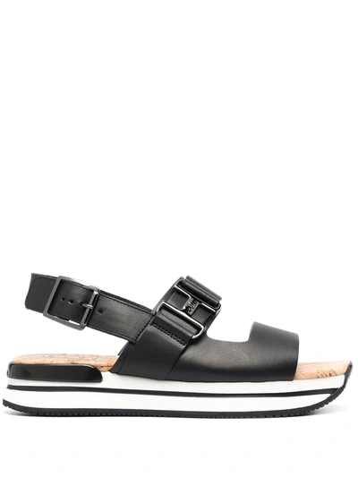 Shop Hogan Flatform Sandals In Black