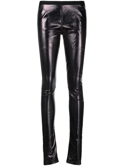 Shop Rick Owens High-shine Mid-rise Trousers In Black