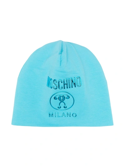 Shop Moschino Logo-print Beanie In Blue