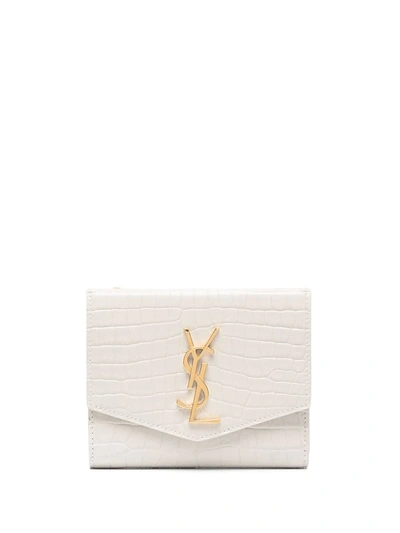 Shop Saint Laurent Monogram-plaque Foldover Purse In White