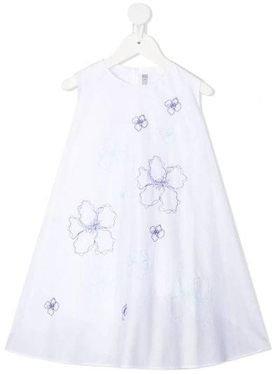 Shop Il Gufo Floral-embroidered Cotton Dress In '0153'