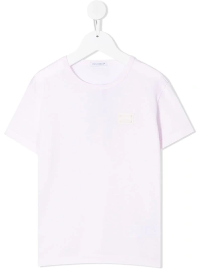 Shop Dolce & Gabbana Logo Patch Cotton T-shirt In Pink