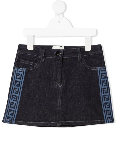 Shop Fendi Ff-trim Denim Skirt In Blue