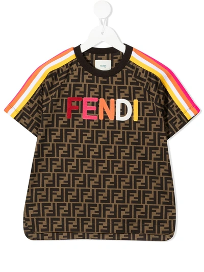 Shop Fendi Zucca-print Logo T-shirt In Brown