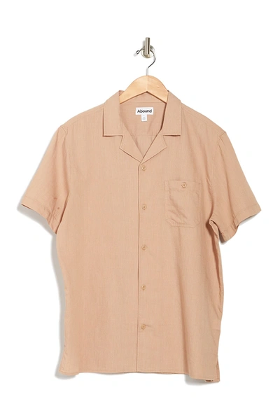 Shop Abound Short Sleeve Camp Collar Regular Fit Shirt In Tan Nomad Vertical Yarn Dye