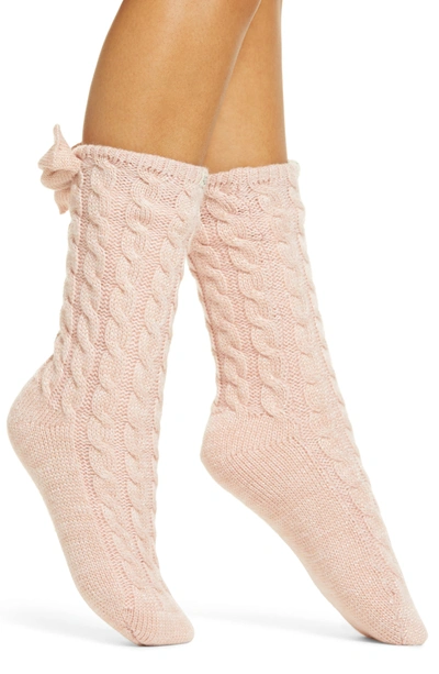 Shop Ugg Laila Bow Fleece Lined Socks In Pink Cloud / Gold