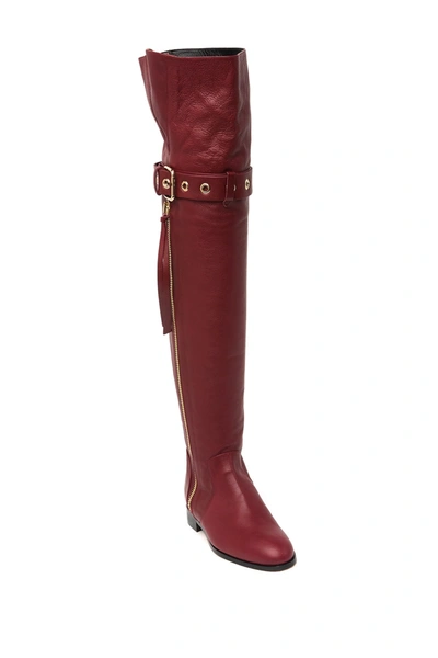 Shop Red Valentino Tall Grommet Strap Leather Boot In Wine