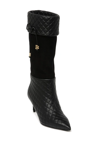 Shop Balmain Pointed Toe Quilted Leather Calf Boot In Black