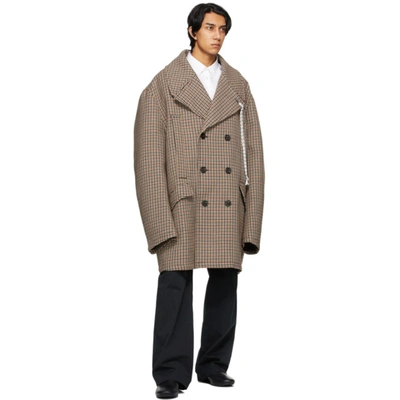 Shop Raf Simons Brown Oversized Checked Caban Coat In 00060 Brown