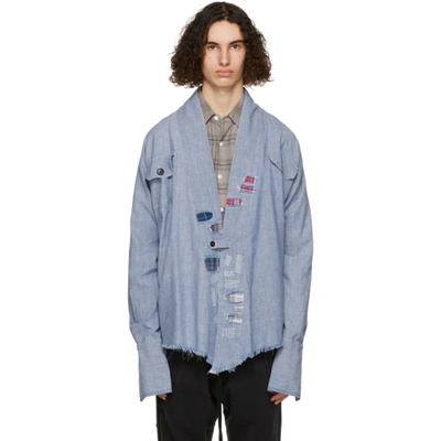 Shop Greg Lauren Blue Chambray Kimono Studio Cardigan