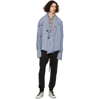 Shop Greg Lauren Blue Chambray Kimono Studio Cardigan