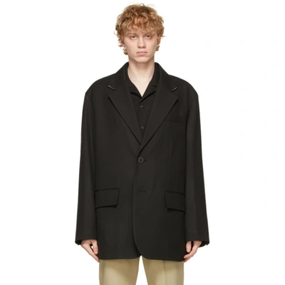 Shop Solid Homme Black Wool Oversized Blazer In Black 301b