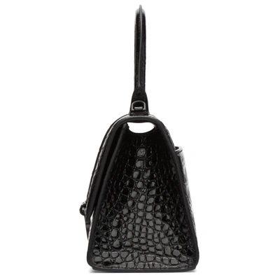 Shop Balenciaga Black Croc Small Hourglass Top Handle Bag In 1000 Black