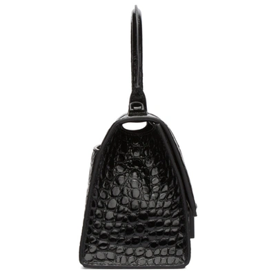 Shop Balenciaga Black Croc Small Hourglass Top Handle Bag In 1000 Black