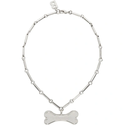 Shop Balenciaga Silver I Love Pets Bone Necklace In 0668 Silver
