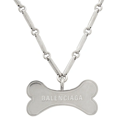 Shop Balenciaga Silver I Love Pets Bone Necklace In 0668 Silver