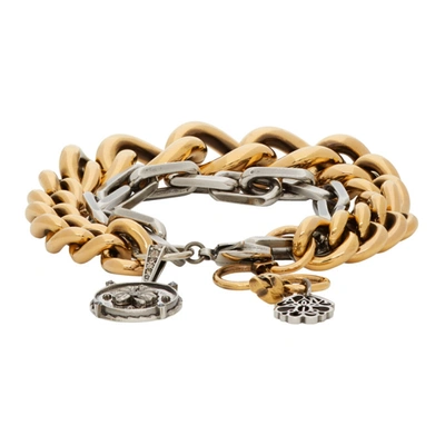 Shop Alexander Mcqueen Gold & Silver Medallion Chain Bracelet In 1208 A.sil/a.g/cry.m