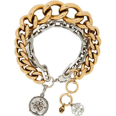 Shop Alexander Mcqueen Gold & Silver Medallion Chain Bracelet In 1208 A.sil/a.g/cry.m