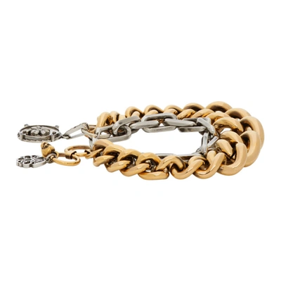 Shop Alexander Mcqueen Gold & Silver Medallion Chain Bracelet In 1208 A.sil/a.g/cry.m