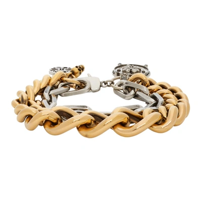 Shop Alexander Mcqueen Gold & Silver Medallion Chain Bracelet In 1208 A.sil/a.g/cry.m