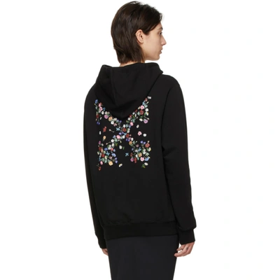 Shop Off-white Black Embroidered Arrows Flowers Hoodie