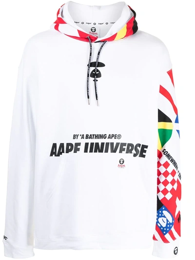 Shop Aape By A Bathing Ape Flag-print Rib-trimmed Hoodie In White