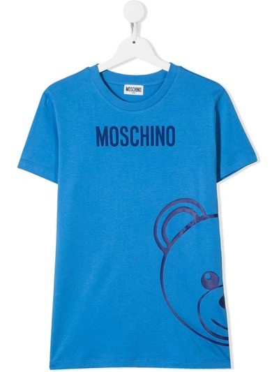 Shop Moschino Teen Teddy Bear-print Cotton T-shirt In Blue