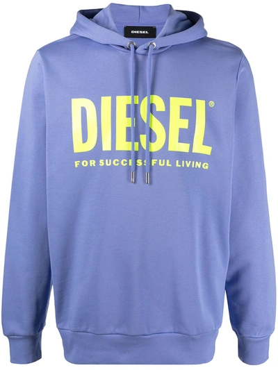 Shop Diesel S-gir-hood-division Logo-print Cotton Hoodie In Blue