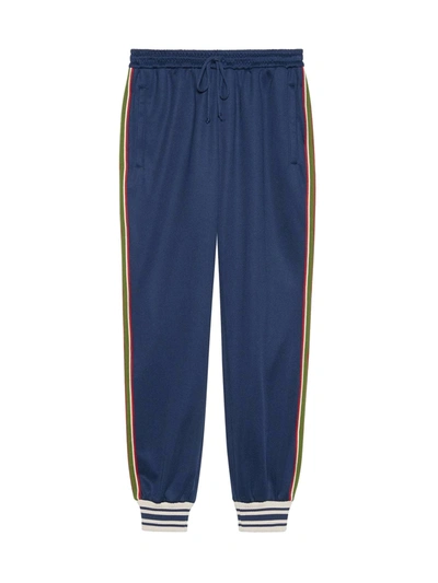 Shop Gucci Technical Jersey Jogging Pants In Blue