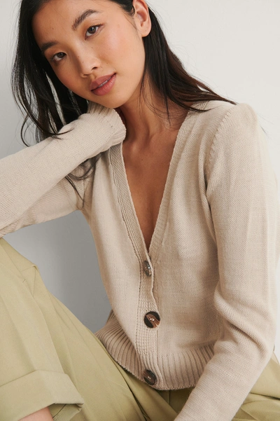 Shop Trendyol Knit Button Cardigan - Beige In Stone