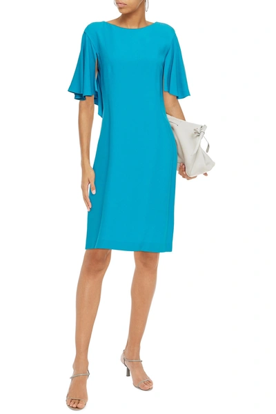 Shop Alberta Ferretti Ruffled Crepe Dress In Turquoise