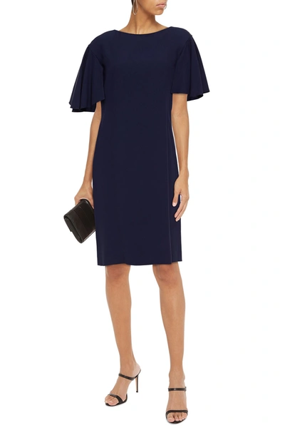 Shop Alberta Ferretti Ruffled Crepe Dress In Navy