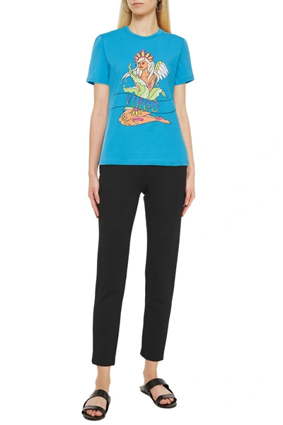 Shop Alberta Ferretti Love Me Starlight Virgo Printed Organic Cotton-jersey T-shirt In Turquoise