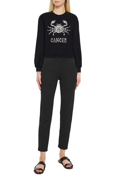 Shop Alberta Ferretti Love Me Starlight Cancer Embellished Organic Cotton-jersey Sweatshirt In Black