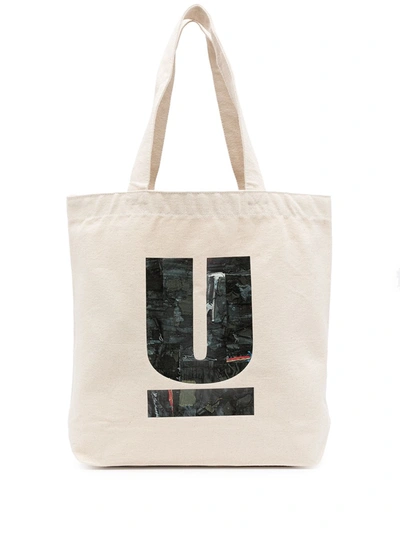 Shop Undercover Logo Denim Print Tote In Neutrals