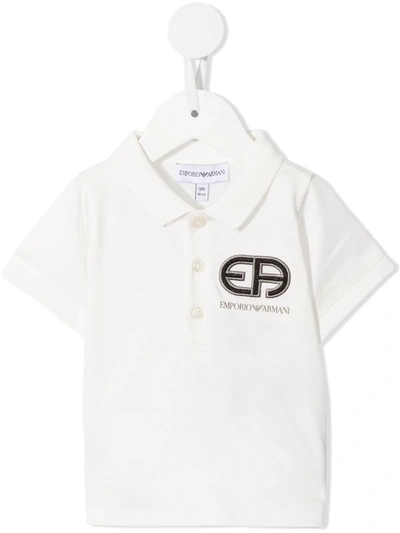 Shop Emporio Armani Embroidered Logo Polo Shirt In 白色