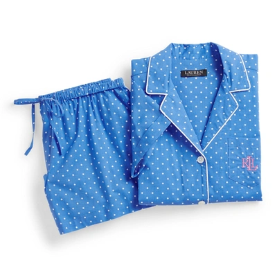 Shop Lauren Ralph Lauren Polka-dot Boxer Pajama Set In Blue Dot