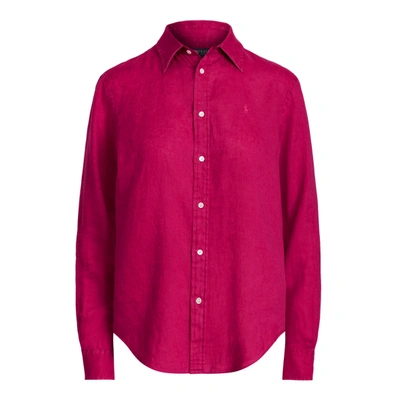 Shop Ralph Lauren Relaxed Fit Linen Shirt In Sport Pink
