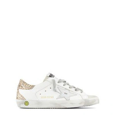 Shop Golden Goose White Super Star Gold Glitter Leather Trainers