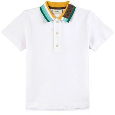 Shop Fendi White Branded Pique Polo Shirt
