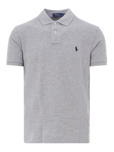 Shop Polo Ralph Lauren Embroidered Cotton Polo Shirt In Grey