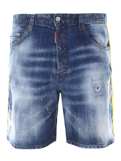 Shop Dsquared2 Faded Denim Shorts In Medium Wash