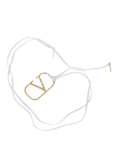 Shop Valentino Vlogo Leather Necklace In White