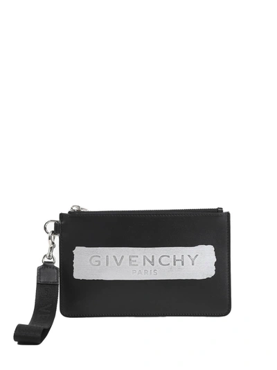 Shop Givenchy Logo Stripe Clutch In Black