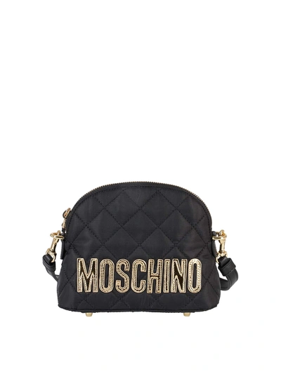 Shop Moschino Quilted Fabric Cross Body Bag In Black