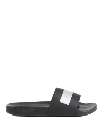 Shop Givenchy Logo Stripe Slider Sandals In Black