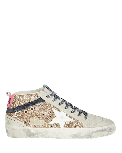 Shop Golden Goose Mid Star Glitter Sneakers In Gold