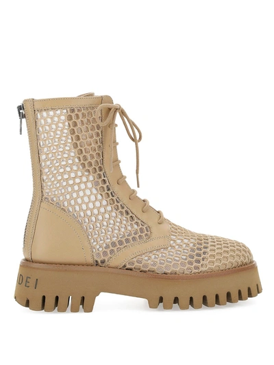 Shop Casadei Leather And Fabric Ankle Boots In Beige