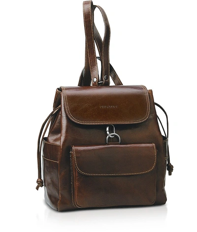 Shop Chiarugi Designer Handbags Front Pocket Genuine Leather Women's Backpack In Marron Foncé