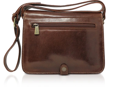 Shop Chiarugi Designer Handbags Genuine Leather Flap Shoulder Bag In Marron